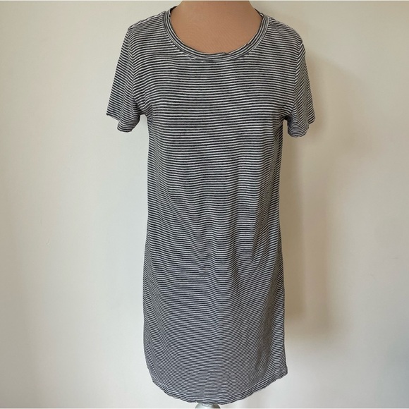 Current Elliott The Beatnik Racer Stripe Gray White Short Sleeve Dress Size 0/XS - Picture 4 of 10